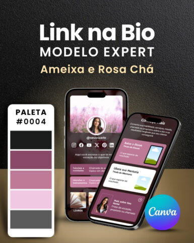 Site Link na Bio do Instagram no Canva Modelo Expert Ameixa e Rosa Chá