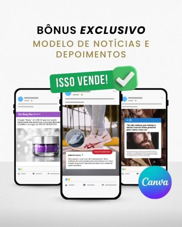 Bônus Criativos no Canva de Anúncios que Vendem Produtos Digitais e Físicos e Dropshipping shopee, amazon e mercado livre com modelo de Noticias e Depoimentos de Clientes UGC