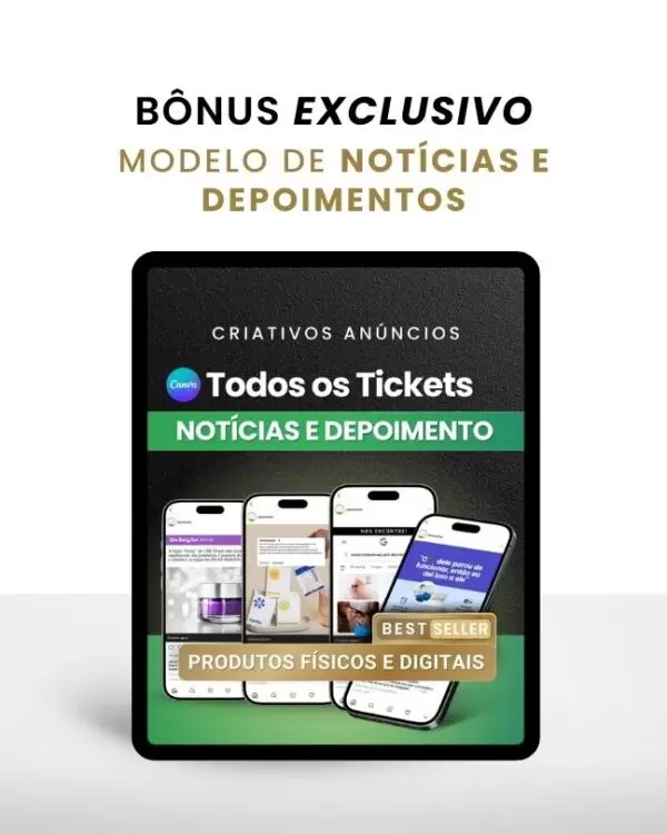 Bônus Criativos no Canva de Anúncios que Vendem Produtos Digitais e Físicos e Dropshipping shopee, amazon e mercado livre com modelo de Noticias e Depoimentos de Clientes UGC