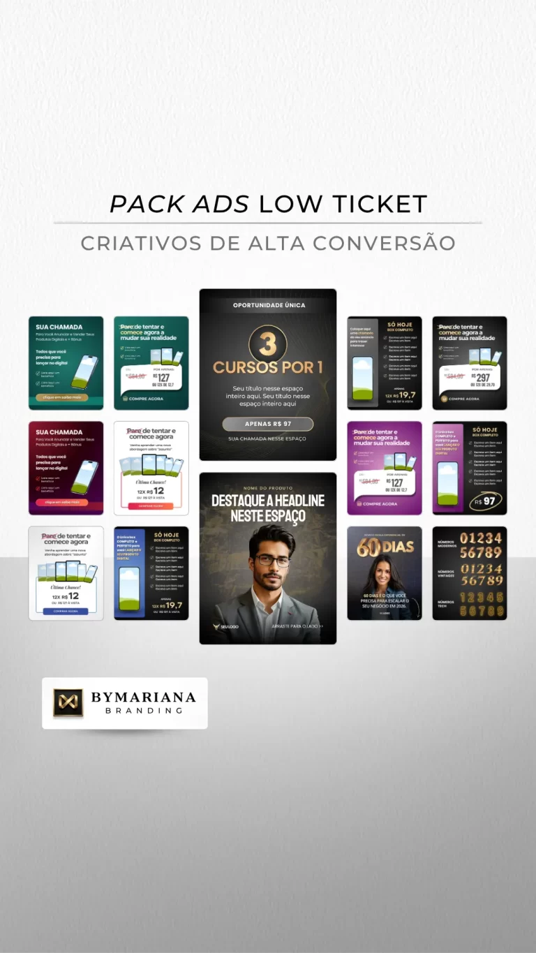 Demonstração Real dos Criativos de Anúncios Premium para Produtos Digitais Low Ticket