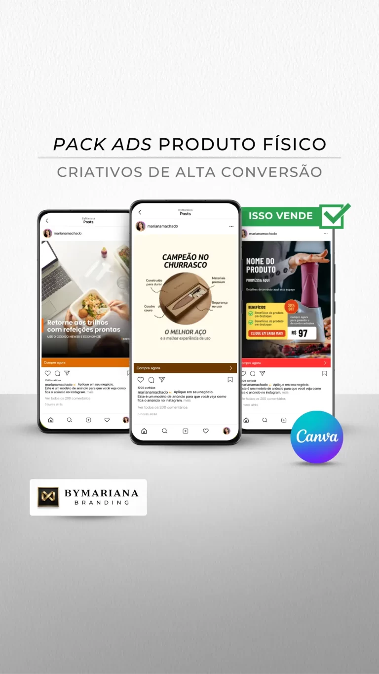 Demonstração dos Criativos de Anúncios Premium para Produtos Físicos