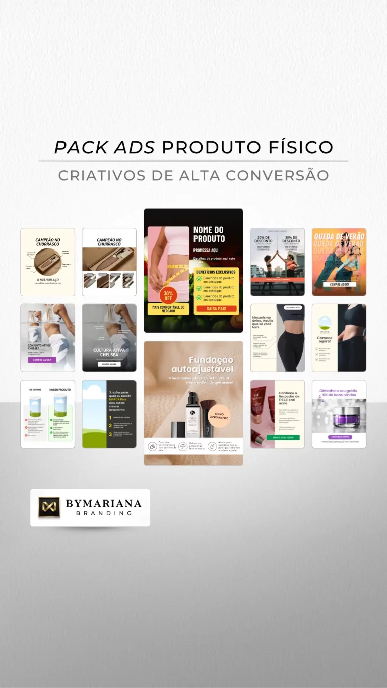 Demonstração dos Criativos de Anúncios Premium para Produtos Físicos