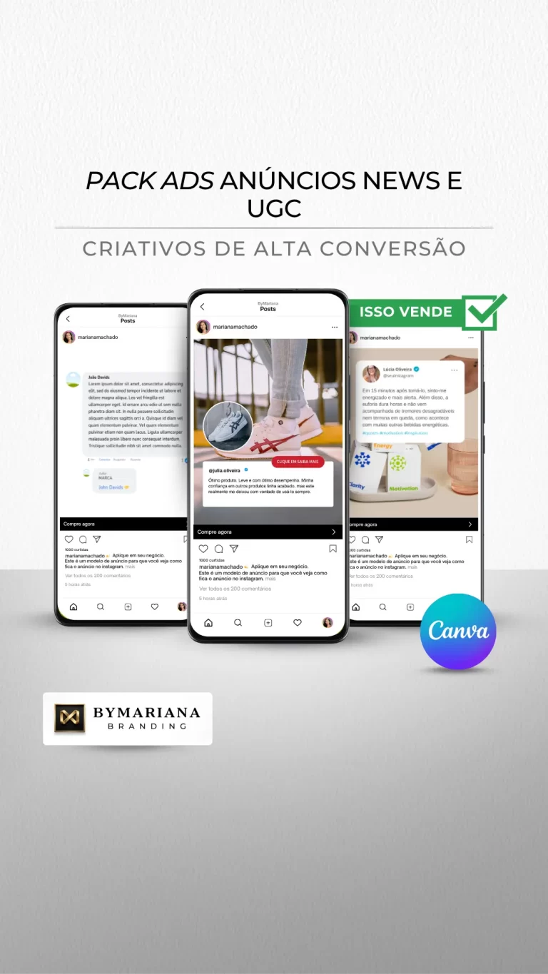 Demonstração do que vem na coleção de Criativos de Anúncios Premium no Formato UGC e News para