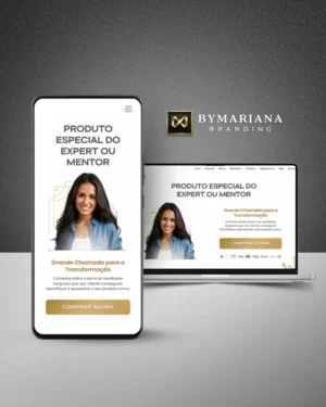 Página de Vendas do Mentor no Canva Branca e Dourado