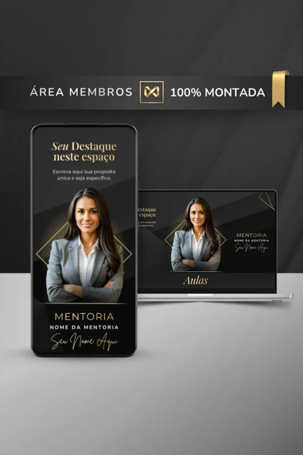 Área de Membros Completa Template Canva Interface Premium — Preto Ônix Gold