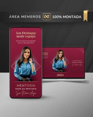 Área de Membros Completa Template Canva Interface Premium — Vermelho Cereja