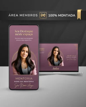 Área de Membros Completa Template Canva Interface Premium — Rosa Gold Nude (Mockup)