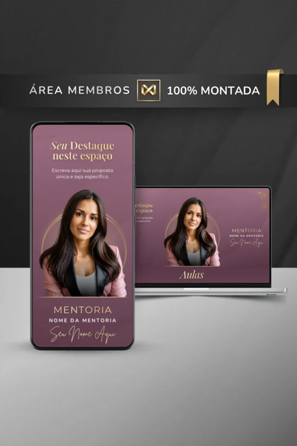 Área de Membros Completa Template Canva Interface Premium — Rosa Gold Nude (Mockup)