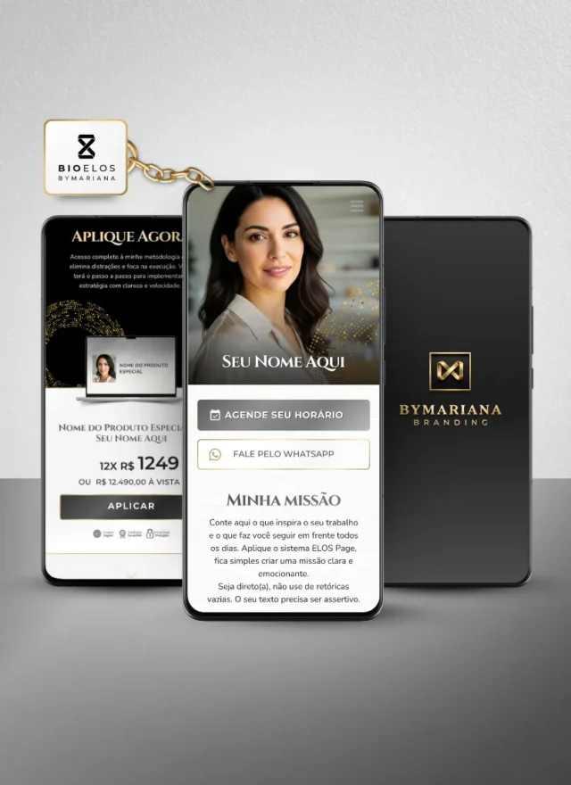 Link na Bio Canva — Modelo Link Commerce Perola Gray Gold - BioElos