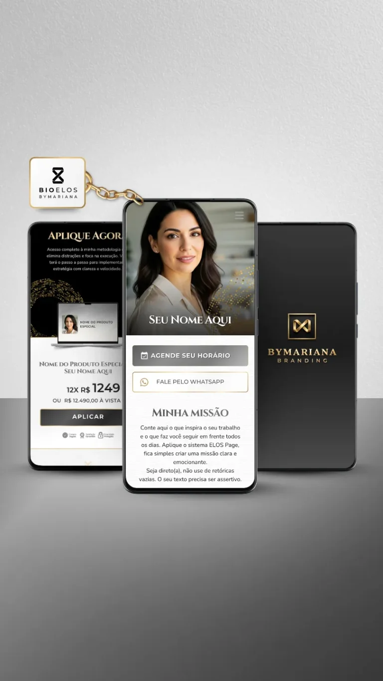 Link na Bio Canva — Modelo Link Commerce Perola Gray Gold - BioElos