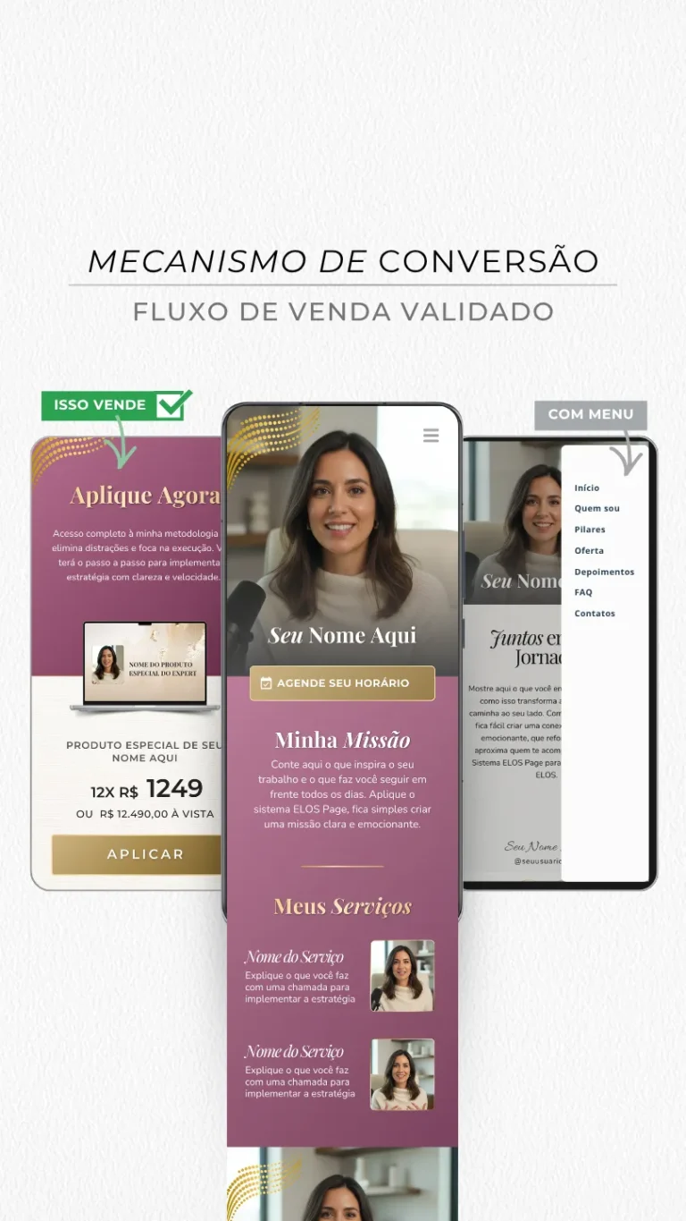 Link na Bio Canva — Modelo Link Commerce Rosa Gold v1 - BioElos