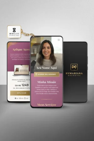 Link na Bio Canva — Modelo Link Commerce Rosa Gold v1 - BioElos
