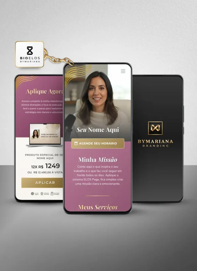 Link na Bio Canva — Modelo Link Commerce Rosa Gold v1 - BioElos