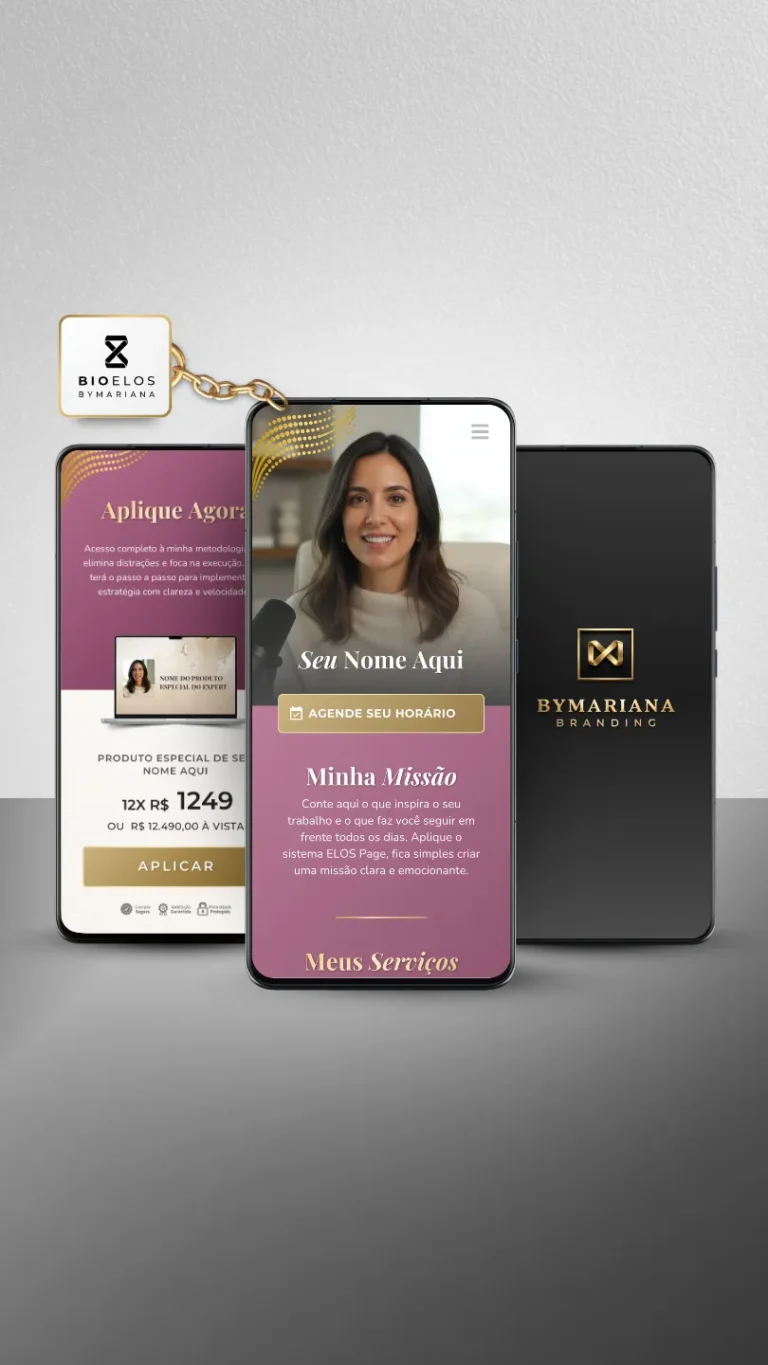 Link na Bio Canva — Modelo Link Commerce Rosa Gold v1 - BioElos