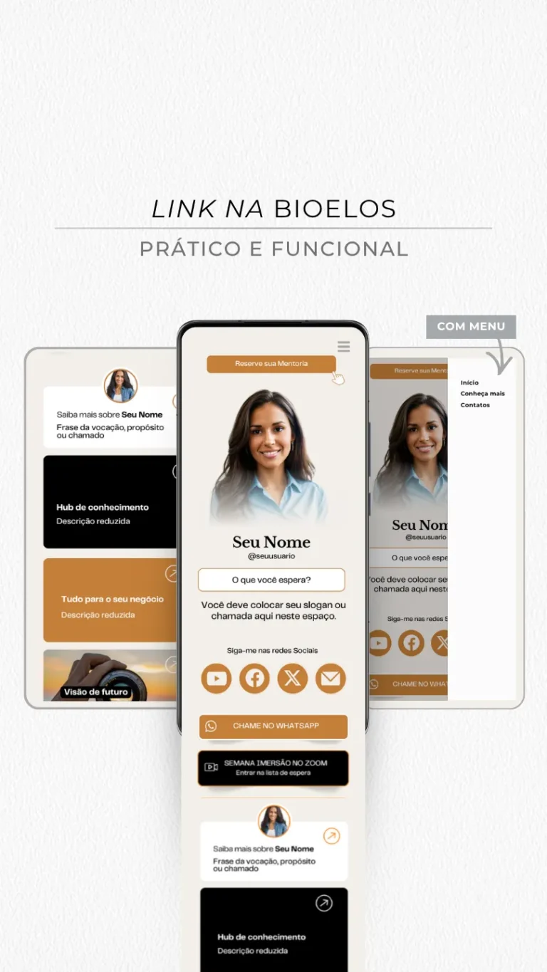 Link na Bio Canva — Modelo Super Agregador Líderes - Marrom Couro
