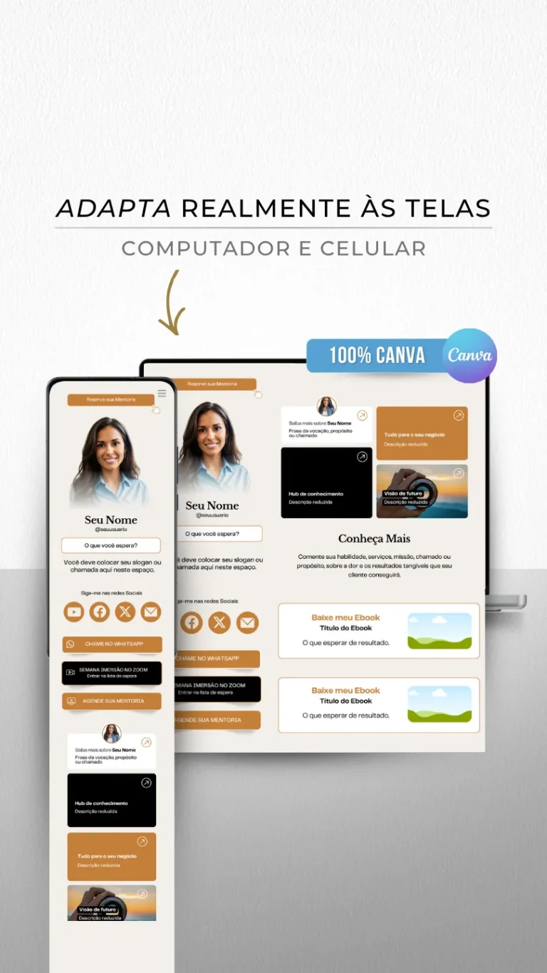 Link na Bio Canva — Modelo Super Agregador Líderes - Marrom Couro