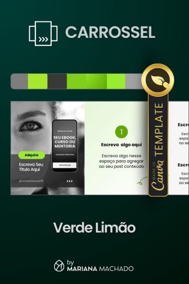 Pack de Design no Canva - Templates Criativos de Carrossel para Instagram para Infoprodutos - by Mariana Machado - Cor Verde Limão e Preto